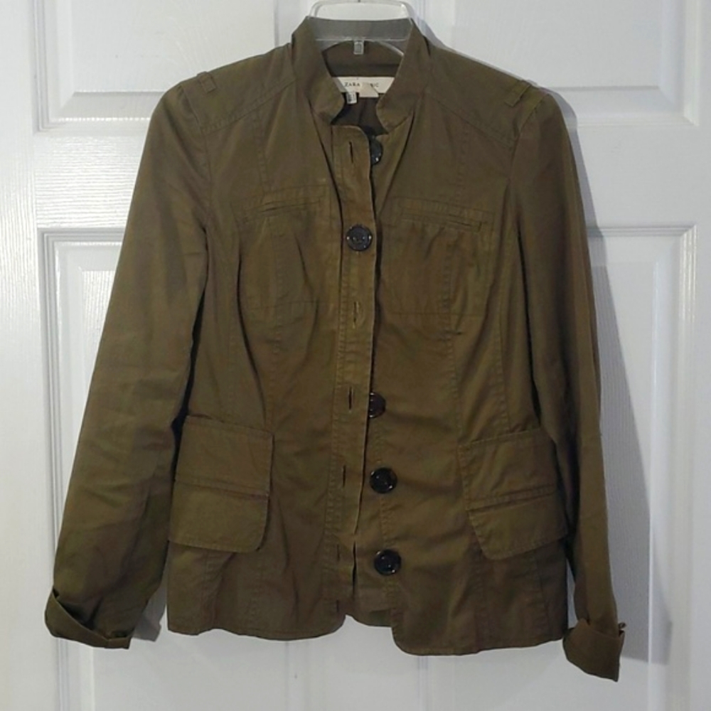 ZARA Utility Jacket Military Button-front Size Small
